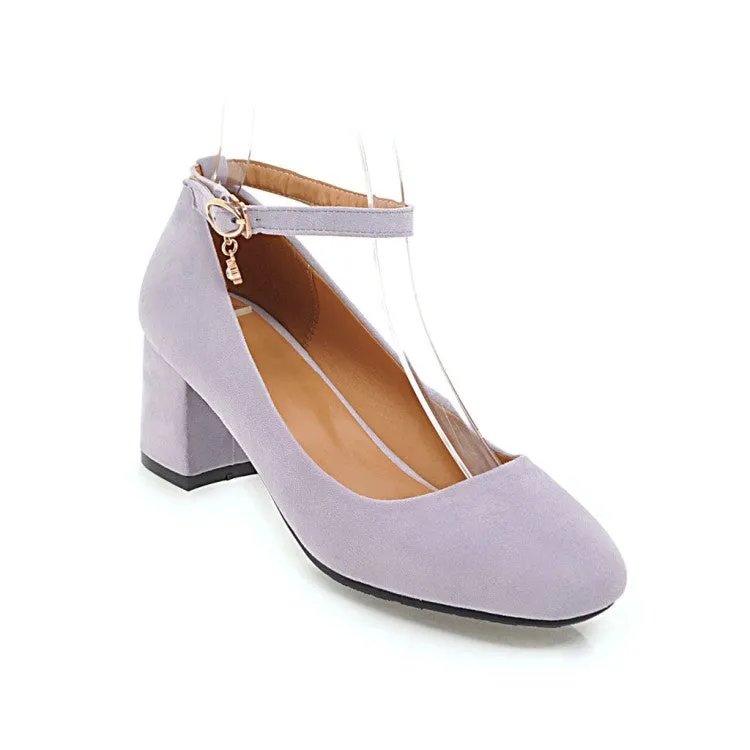 Women's Pumps Round Toe Ankle Strap Block Heel Shoes