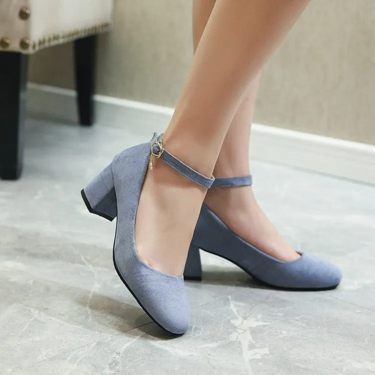 Women's Pumps Round Toe Ankle Strap Block Heel Shoes