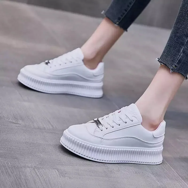 Women's White High Soled Sneaker Fashion Casual Shoes - BF001