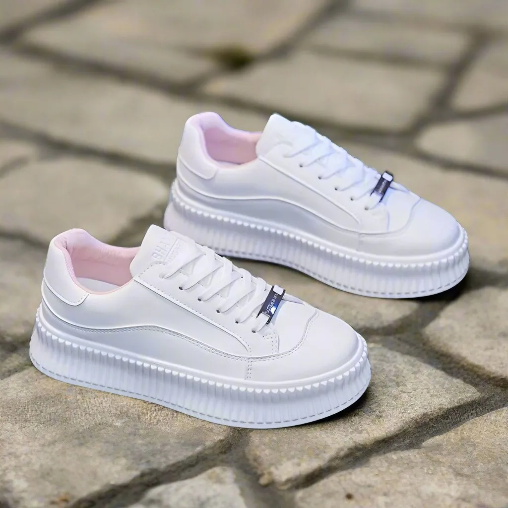 Women's White High Soled Sneaker Fashion Casual Shoes - BF001