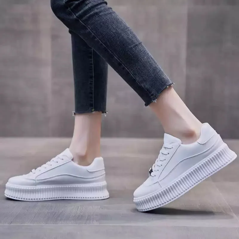 Women's White High Soled Sneaker Fashion Casual Shoes - BF001